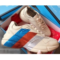 Discount Gucci Rhyton Leather Sneakers 708012 Web Print Ivory