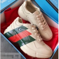 Classic Practical Gucci Rhyton Leather Sneakers 708012 Green/Red Web Print Ivory 2019