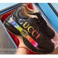 Good Product Gucci Rhyton Leather Sneakers 708013 Rainbow Glitter Logo 2019