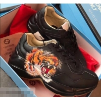 Super Quality Gucci Rhyton Leather Sneakers 708013 Tiger Black 2019