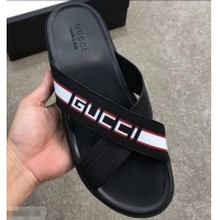 Unique Grade Gucci Men's Crossover Slide Sandals Stripe 708021 Black