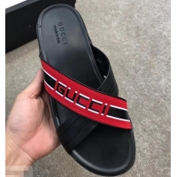 Promotion Gucci Men's Crossover Slide Sandals Stripe 708021 Red