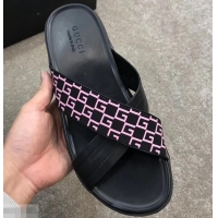 Classic Gucci Men's Crossover Slide Sandals 708022 Pink G Logo