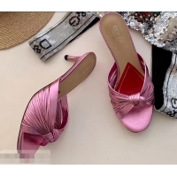 Hot Style Gucci Front Knot Leather Mid-heel Sandals 577229 Metallic Pink 2019