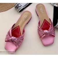 Most Popular Gucci Front Knot Leather Slide Sandals 577231 Metallic Pink 2019