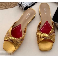 Good Looking Gucci Front Knot Leather Slide Sandals 577231 Metallic Gold 2019