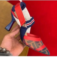 Top Quality Fendi Heel 8cm Multicolour Tech Mesh Slingbacks Pumps Red/Blue 709017 2019