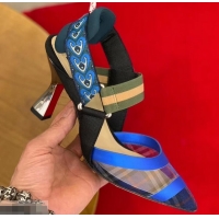 Super Quality Fendi Heel 8cm Multicolour Tech Mesh Slingbacks Pumps Blue 709021 2019