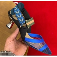 Discount Fendi Heel 5cm Multicolour Tech Mesh Slingbacks Pumps Blue 709022 2019