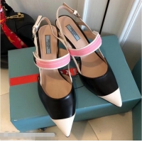 Unique Grade Prada Heel 6cm Leather Fastener Strap Pumps 709025 Black/White 2019