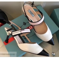 Grade Design Prada Heel 6cm Leather Fastener Strap Pumps 709025 White/Black 2019