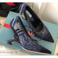 Duplicate Prada Angled Heel 9cm Geometric Pattern Jacquard Knit Fabric Pumps 709030 Blue 2019