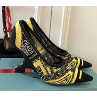 Best Grade Prada Angled Heel 9cm Geometric Pattern Jacquard Knit Fabric Pumps 709030 Yellow 2019