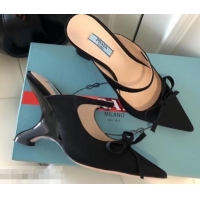 Discounts Prada Angled Heel 9cm Satin Bow Mules Pumps 709033 Black 2019