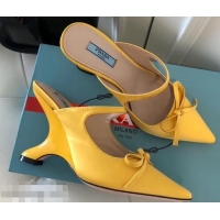 Unique Style Prada Angled Heel 9cm Satin Bow Mules Pumps 709033 Yellow 2019