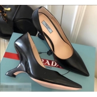 Perfect Prada Angled Heel 9cm Leather Pumps 709035 Black 2019