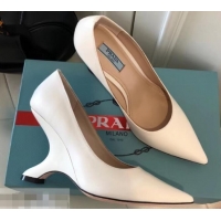 Good Quality Prada Angled Heel 9cm Leather Pumps 709035 White 2019