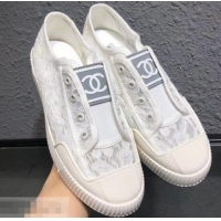 Good Product Chanel Vintage CC Logo Sneakers Lace 701011 White 2019 