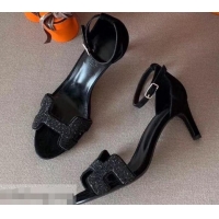 Best Quality Hermes Heel 6cm Premiere Sandals H701016 Glitter Black 2019