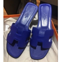 Best Price Hermes Oran Flat slippers in epsom leather cobalt blue H701024