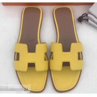 Good Quality Hermes Oran Flat Slipper Sandals in Togo Leather H701030 Yellow/Coffee