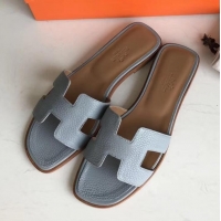 Hot Style Hermes Oran Flat Slipper Sandals in Togo Leather H701030 Baby Blue