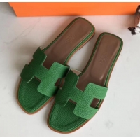 Imitation Hermes Oran Flat Slipper Sandals in Togo Leather H701030 Bamboo Green