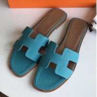 Best Product Hermes Oran Flat Slipper Sandals in Togo Leather H701030 Turquoise