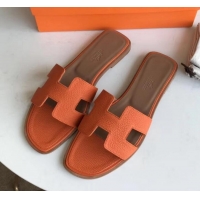 Best Price Hermes Oran Flat Slipper Sandals in Togo Leather H701030 Orange