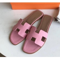 Classic Faux Hermes Oran Flat Slipper Sandals in Togo Leather H701030 Pink