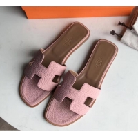 Imitation Hermes Oran Flat Slipper Sandals in Togo Leather H701030 Cherry Pink