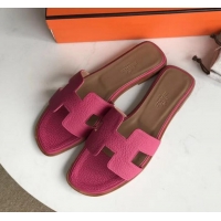 Low Cost Hermes Oran Flat Slipper Sandals in Togo Leather H701030 Fuchsia