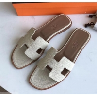 Shop Duplicate Hermes Oran Flat Slipper Sandals in Togo Leather H701030 Off White