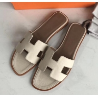 Fashion Discount Hermes Oran Flat Slipper Sandals in Togo Leather H701030 Creamy