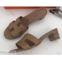 Sophisticated Hermes Heel 5cm Oasis Slipper Sandals in Togo Leather H701031 Brown