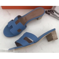 Sumptuous Hermes Heel 5cm Oasis Slipper Sandals in Togo Leather H701031 Light Blue