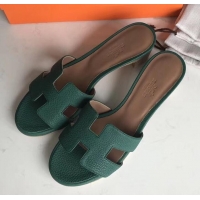 Grade Quality Hermes Heel 5cm Oasis Slipper Sandals in Togo Leather H701031 Green