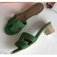 Discount Hermes Heel 5cm Oasis Slipper Sandals in Togo Leather H701031 Bamboo Green