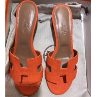 Sophisticated Hermes Heel 5cm Oasis Slipper Sandals in Togo Leather H701033 Orange