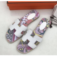 Best Price Hermes Print Oran Flat Slipper Sandals H701038 Box White