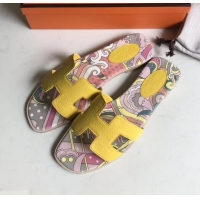 Trendy Design Hermes Print Oran Flat Slipper Sandals H701038 Yellow