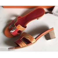 Stylish Hermes Heel 5cm Print Oasis Slipper Sandals H701040 Orange