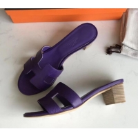 Good Product Hermes Heel 5cm Oasis Slipper Sandals in epsom Leather violet H701044