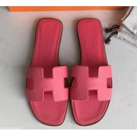 Best Product Hermes Oran Flat slippers in epsom leather peach pink with brown piping H701045