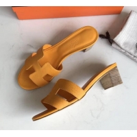 Stylish Hermes Heel 5cm Oasis Slipper Sandals in epsom Leather yellow H701050