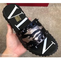 Top Design Valentino VLTN Neoprene Men's Sandals H701062 Camo Gun Color