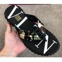 Luxurious Valentino VLTN Neoprene Flip Flop Men's Thong Sandals H701066 Camo Green