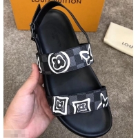 Top Quality Louis Vuitton Men's Sandals Logo Print LV714015 Black 2019