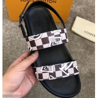 Good Product Louis Vuitton Men's Sandals Logo Print LV714015 Beige 2019