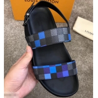 Good Quality Louis Vuitton Men's Sandals Damier Graphite Pixel Canvas LV714016 Blue 2019